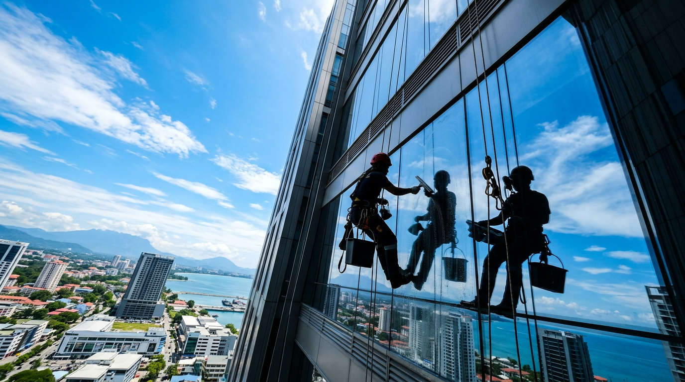 High-rise facade cleaning in Kota Kinabalu